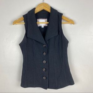Anthropologie ett twa XS Black Vest Button Collared Top Sleeveless Boho Bohemian
